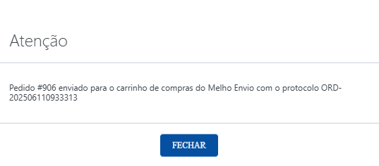 mensagem-de-confirmação aviso que seu pedido foi enviado com sucesso para sua conta do melhor envio