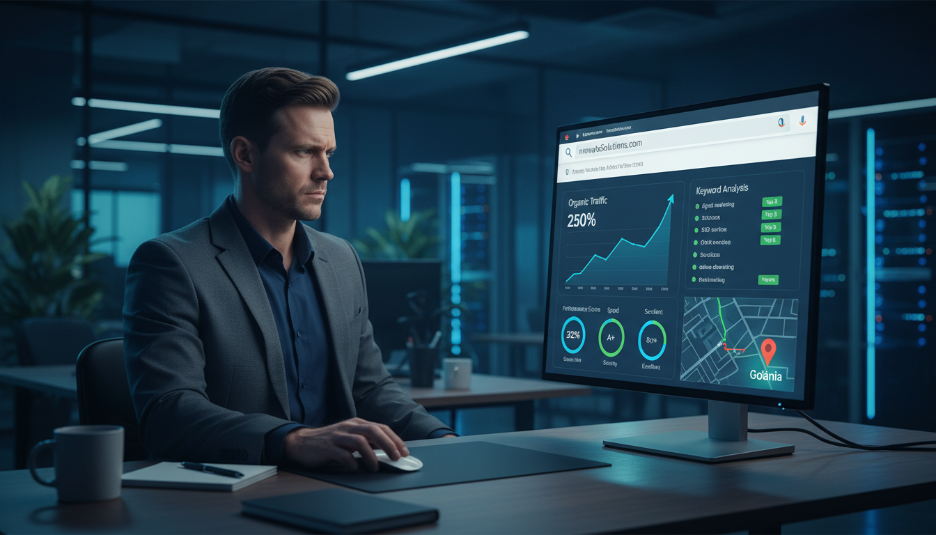 Firefly_Gemini Flash_Ultra-realistic corporate digital marketing scene representing SEO growth and website 877807