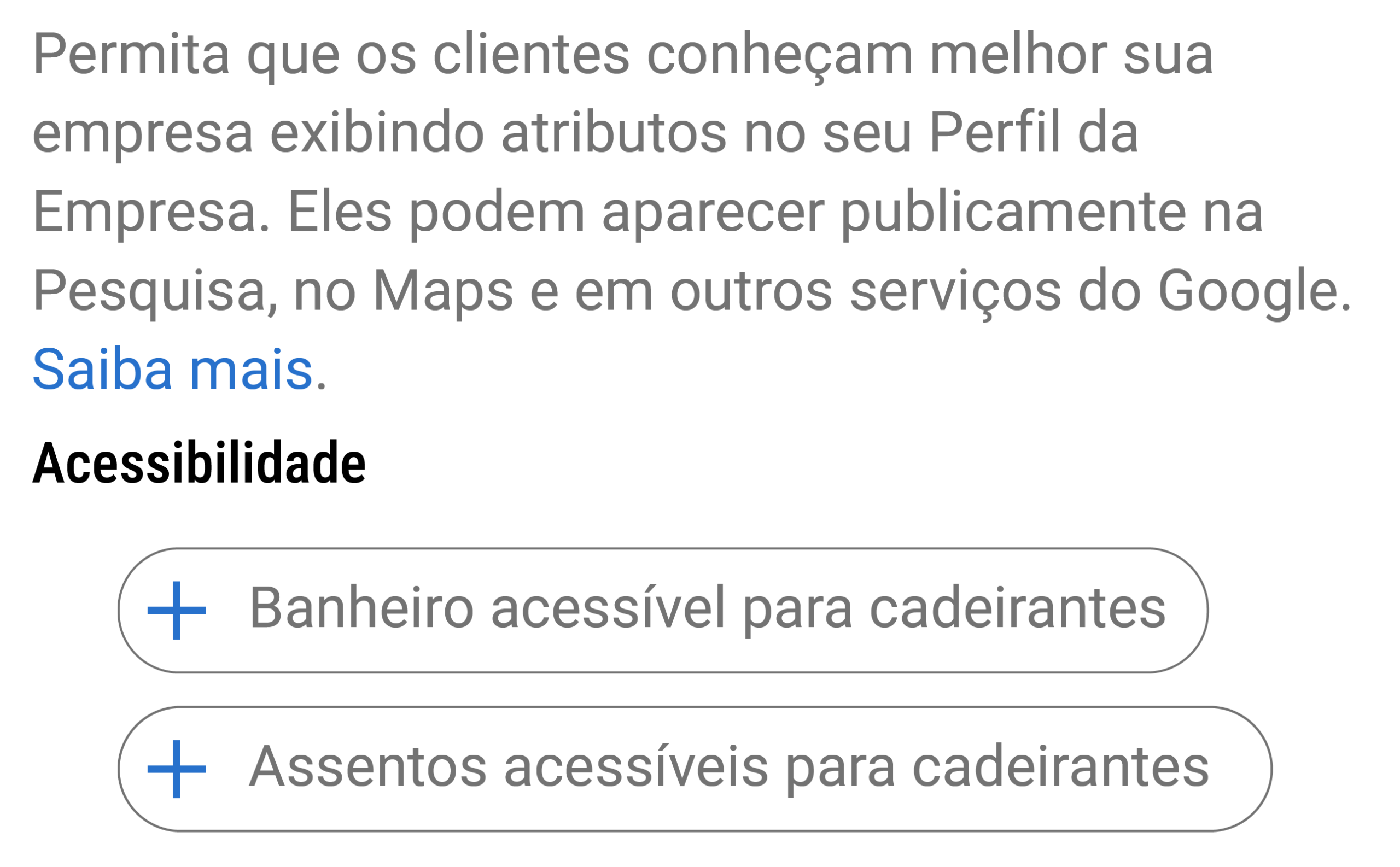 acessibilidade Atributos do Google