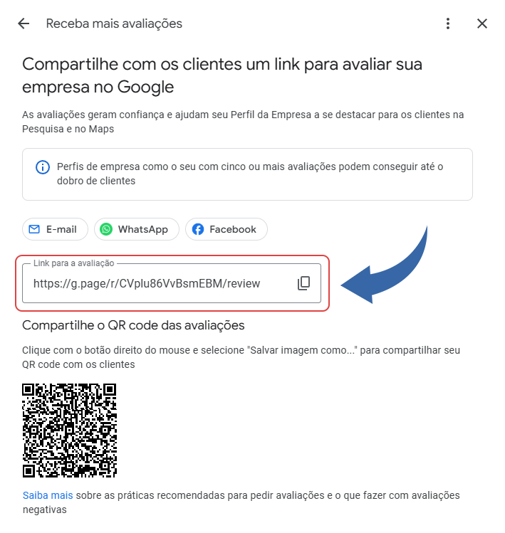 compartilhar link de avaliação