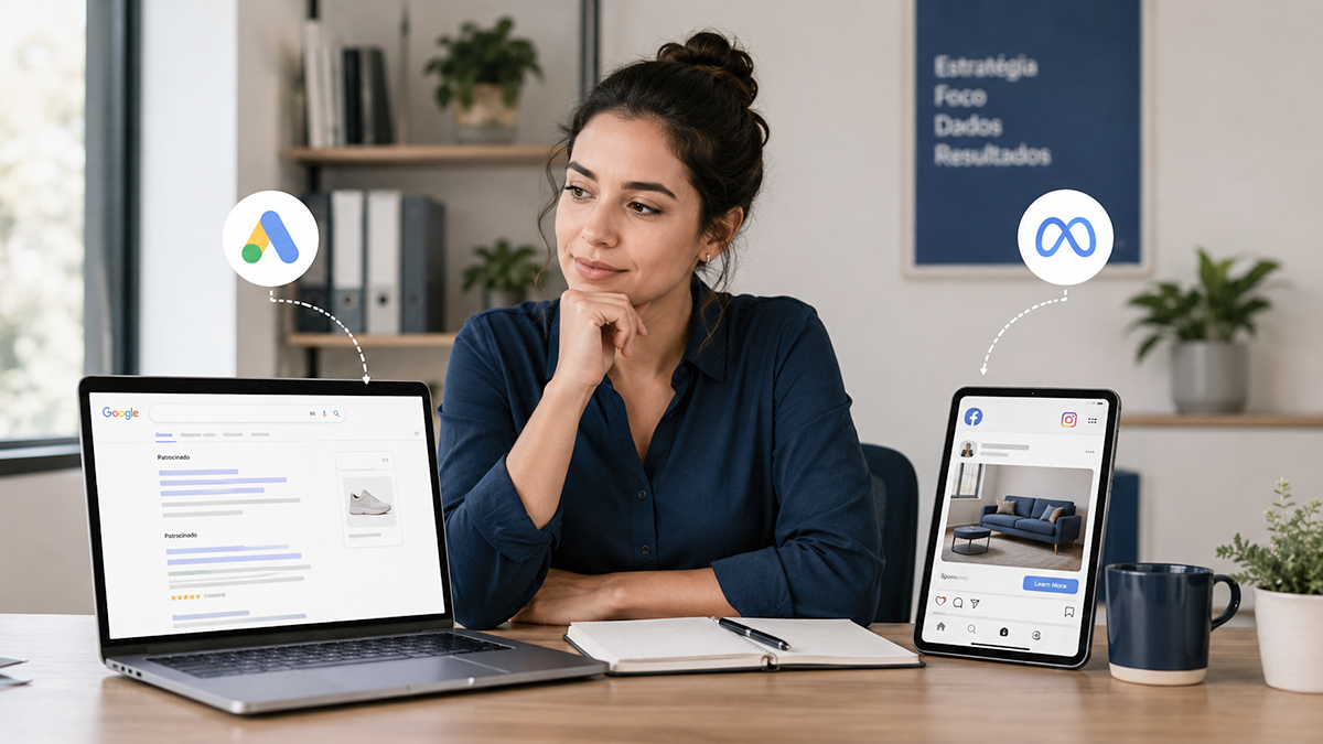 Anúncios online-busca ou redes sociais Google Ads ou Meta Ads